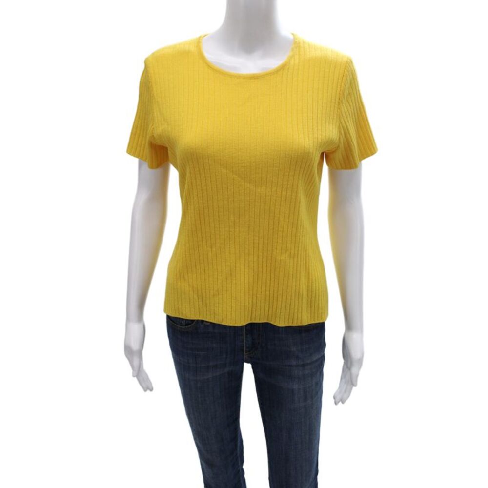 St. John Collection By Marie Gray Women Yellow Striped Short Sleeve Tee Size S